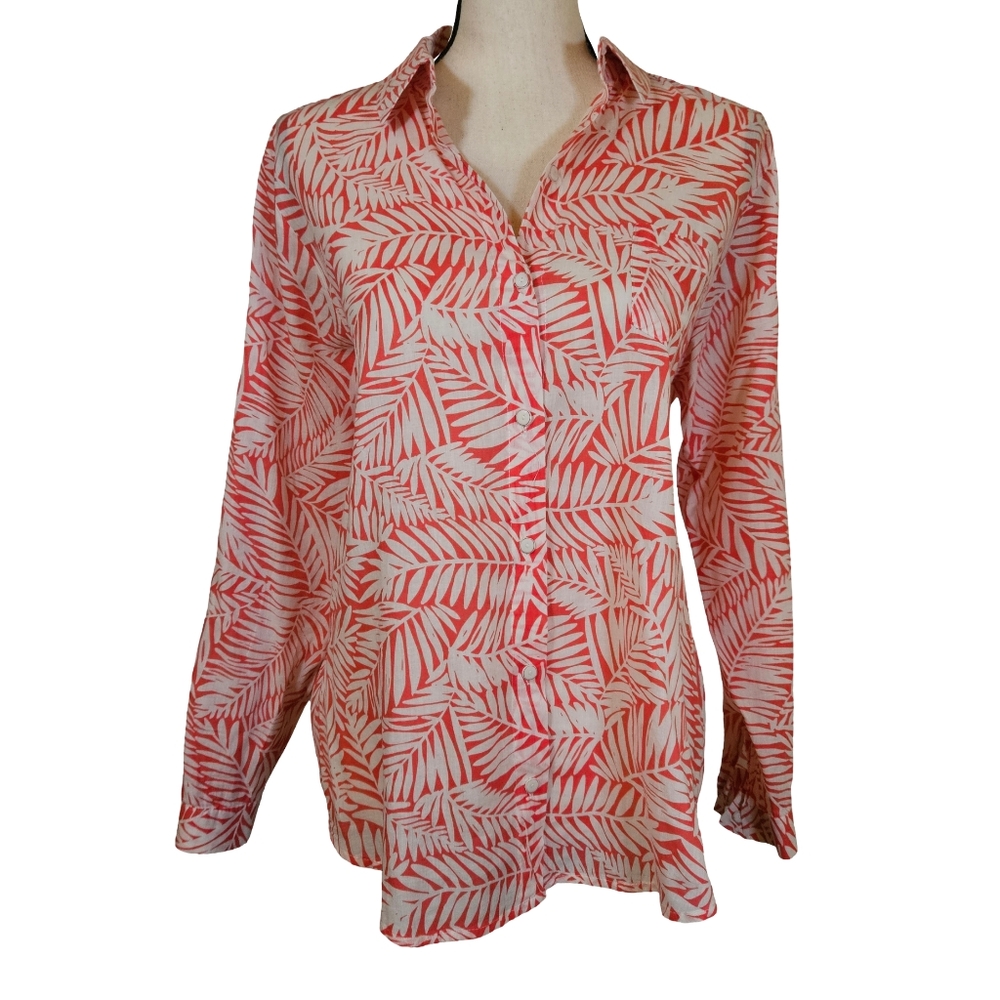Lill's Closet 100% Cotton Long Sleeve Button Up, Red/White, Medium NWOT